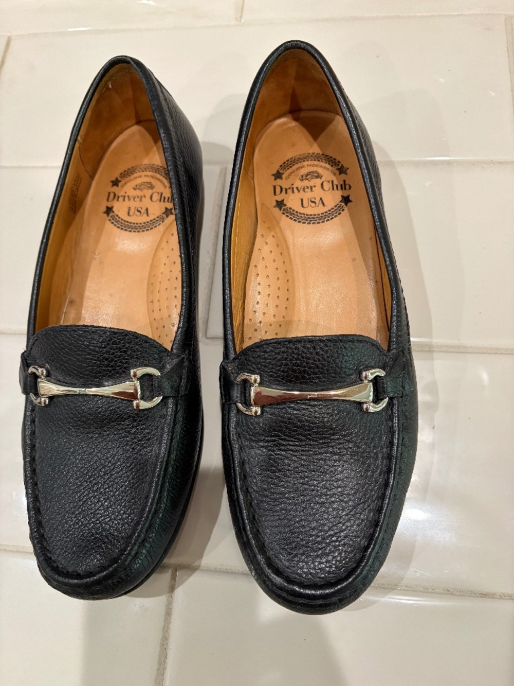Driver Club USA black leather loafers size 7